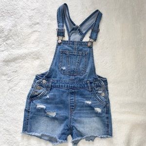 Girls RSQ Tillys denim distressed short overalls